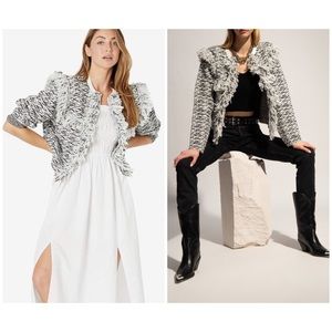 ALLSAINTS | Fringe Tweed Wool Alpaca Blend Black White Fringe Jacket Large